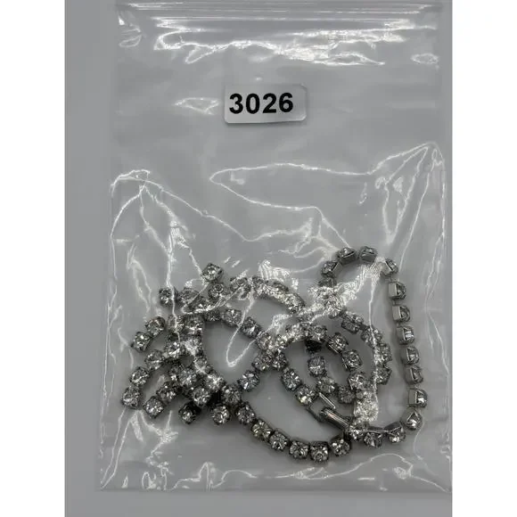 VTG Rhinestone Necklace Clear Dangle Silver Tone J1-3026 - Picture 9 of 9